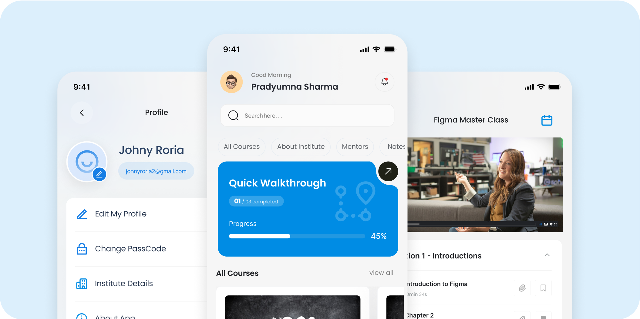 Multiple screenshots of a white-labeled app created by Nrich Learning for an individual